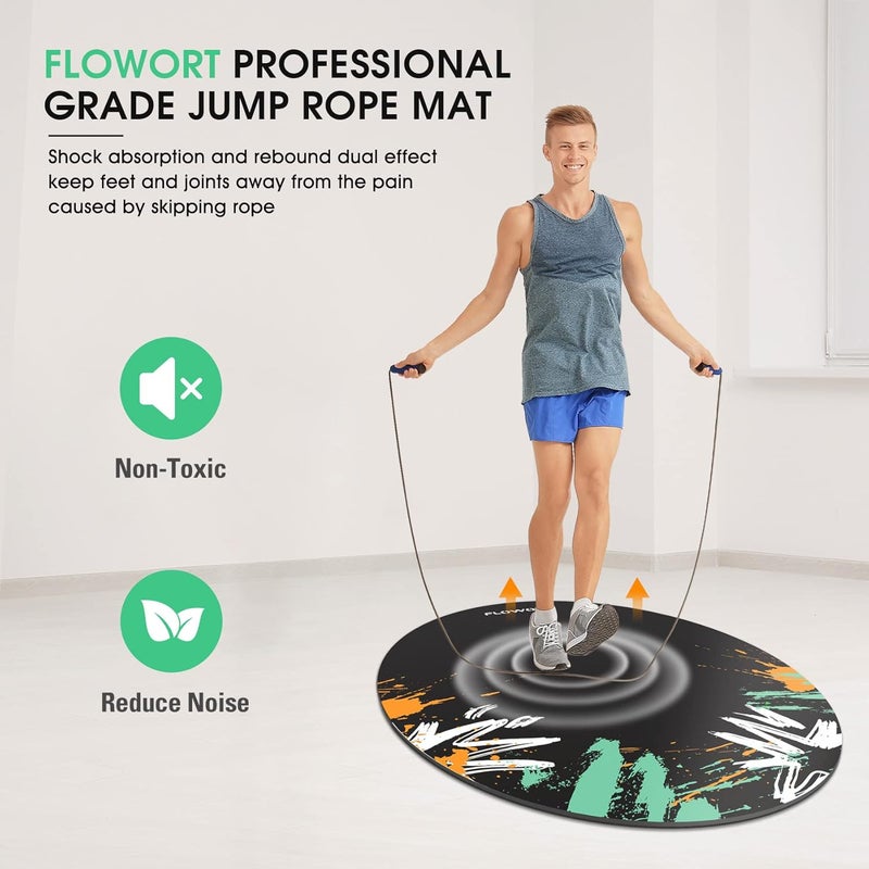 Flowort Cheete Jump Rope Mat Large Rubber Exercise Mat Indoor Outdoor Shock Absorbing Mat Non-Slip Oval Design for Floor & Rope Protection, Workout Mats for Home Gym Flooring - Image 2